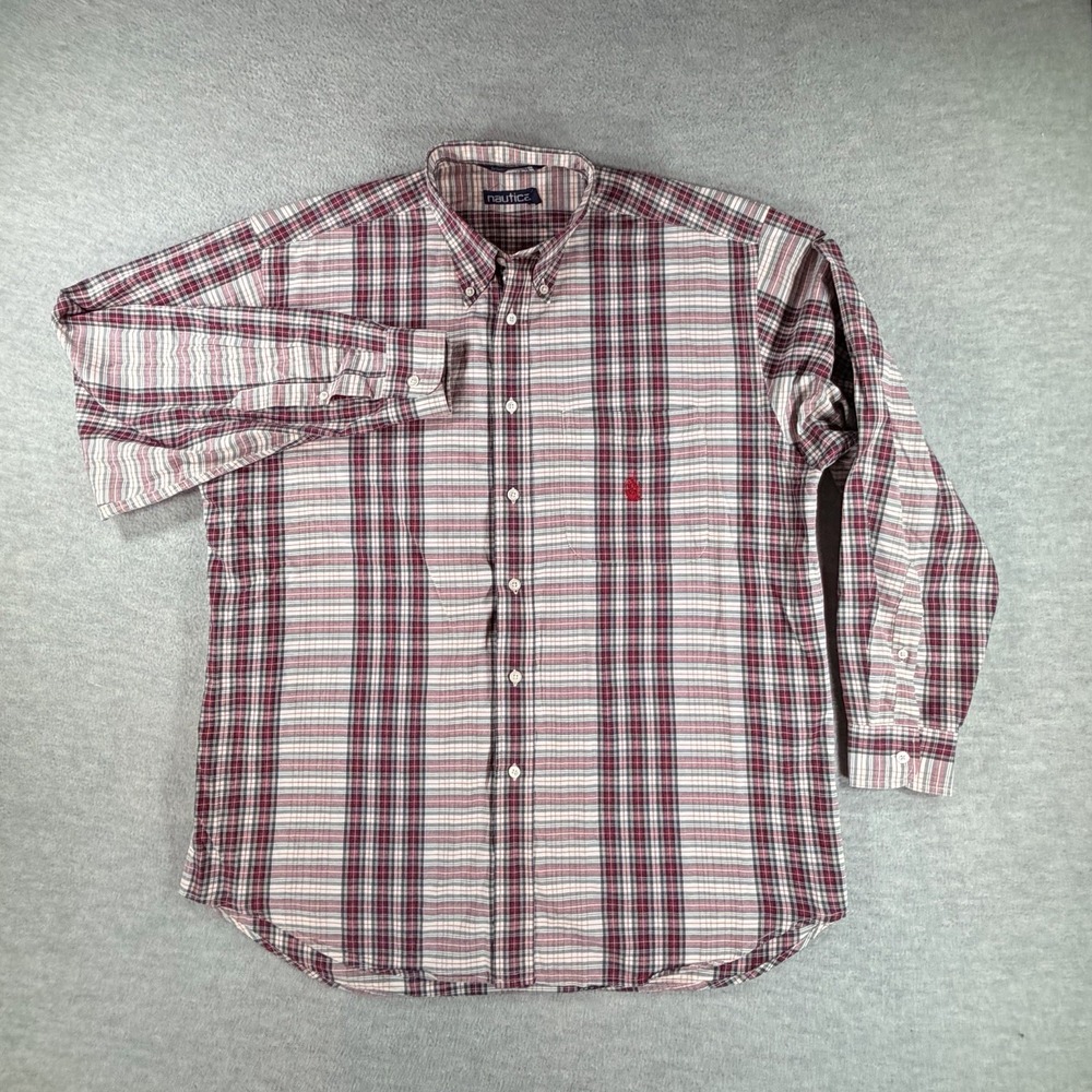 Vintage Nautica Red Plaid Button Down Shirt Mens Large 90s Retro Skater Gorp